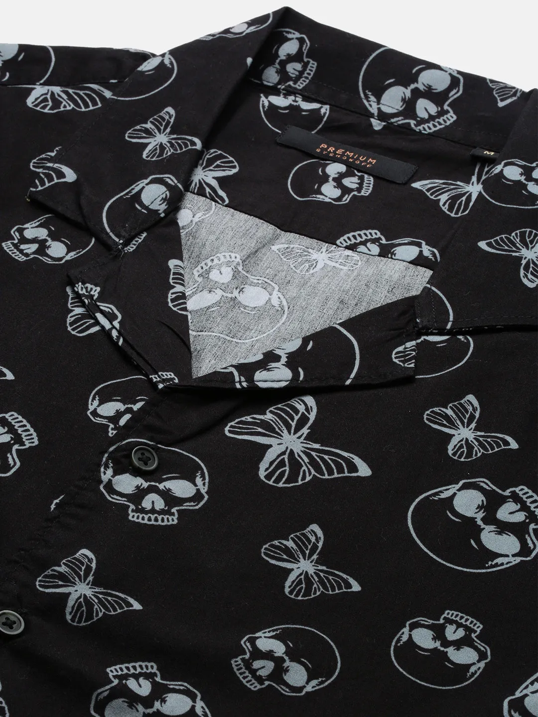 Men Printed Cuban Collar Black Relaxed Fit Co Ords Set